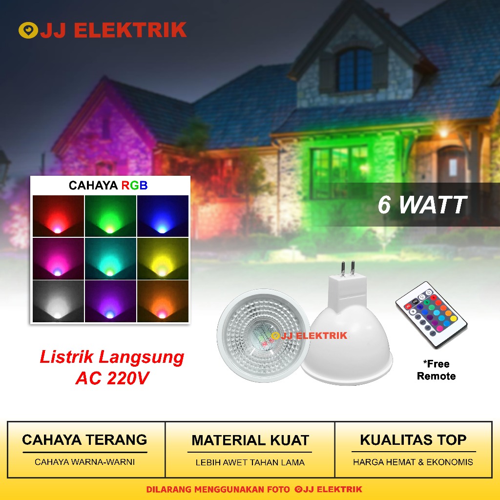 Lampu Spotlight LED MR16 6W RGB Warna Warni Sorot Terang Halogen Hemat Listrik