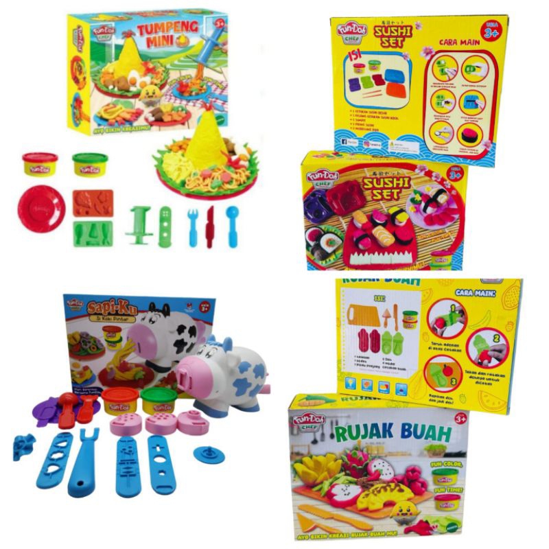 FUNDOH MAINAN EDUKASI ANAK TUMPENG MINI/NASI PADANG/SUSHI SET/SAPIKU