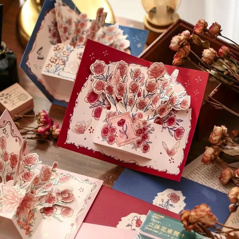 

3D Kartu Ucapan Buket Bunga Kartu Ucapan Pop-up Bunga Mawar Greeting Card Flower