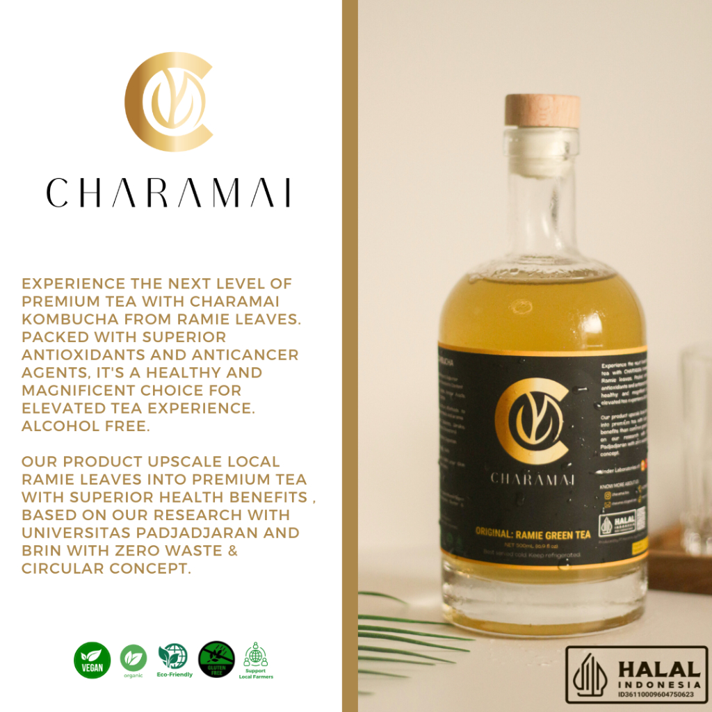 

CHARAMAI Kombucha Teh Hijau Rami Probiotik 500mL Original Long Neck Free Alcohol