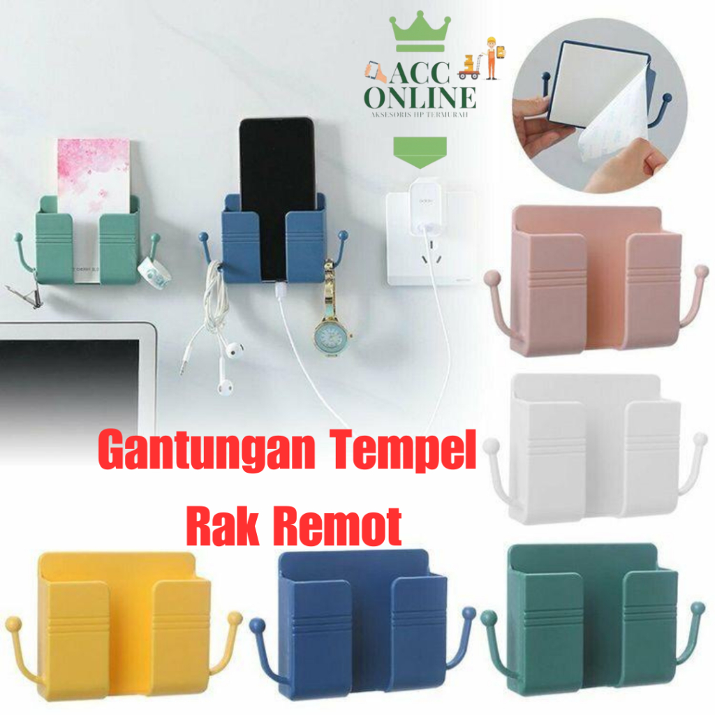 Rak Charger Q2 / Rak Tempel Dinding / Tempat Cas HP + 2 Gantungan / TEMPELAN HOLDER HP DINDING / TEM