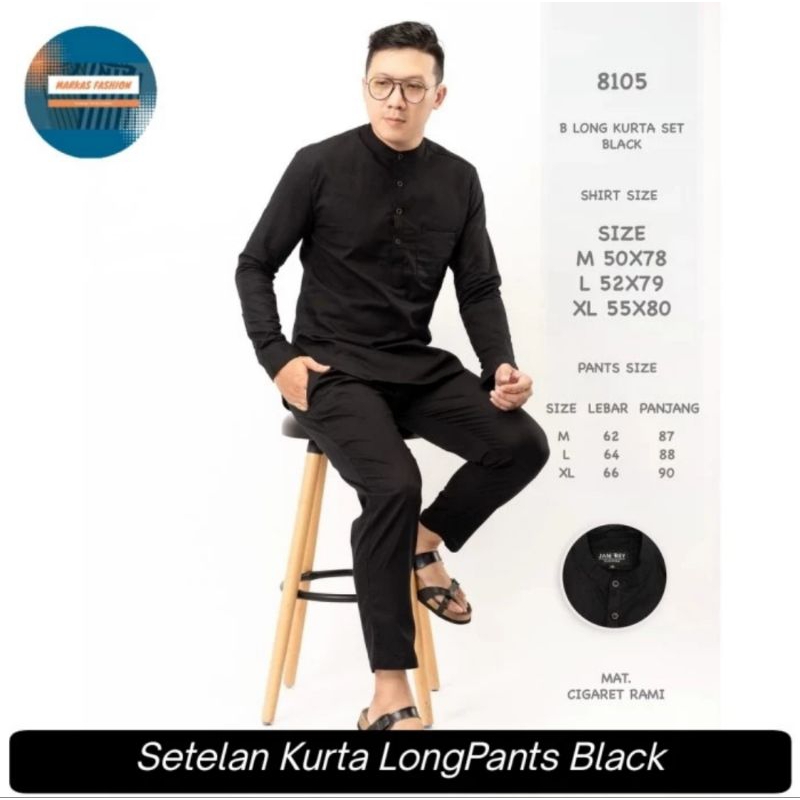 Setelan Kurta Hitam Dewasa Kurta Satu Set Celana Sirwal Panjang Kemeja Koko Kurta Pria Dewasa