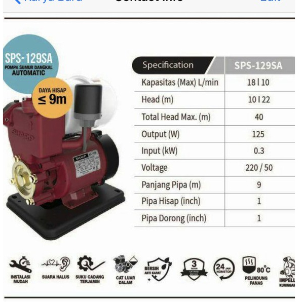SHARP SPS 129 SA pompa air listrik otomatis MURAH