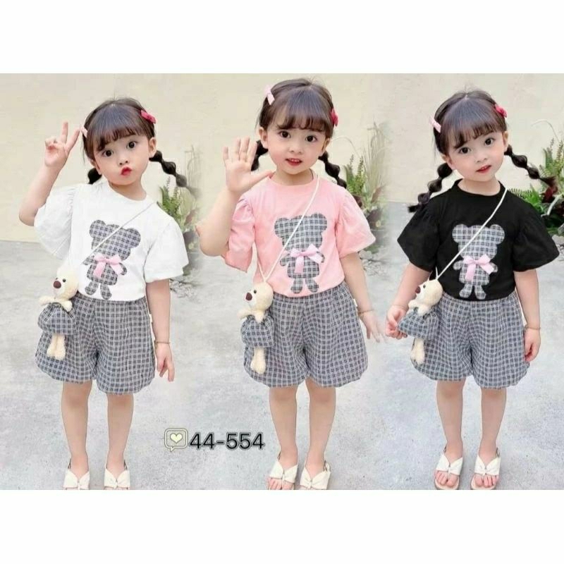 setelan import anak cewek tas boneka