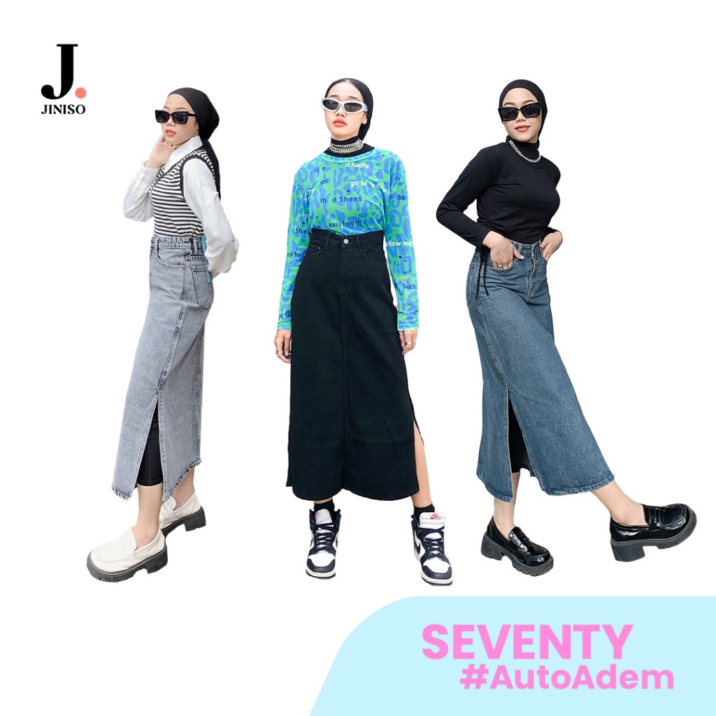 JINISO - Highwaist Rok Slit Seventy Jeans Panjang Vol. 1