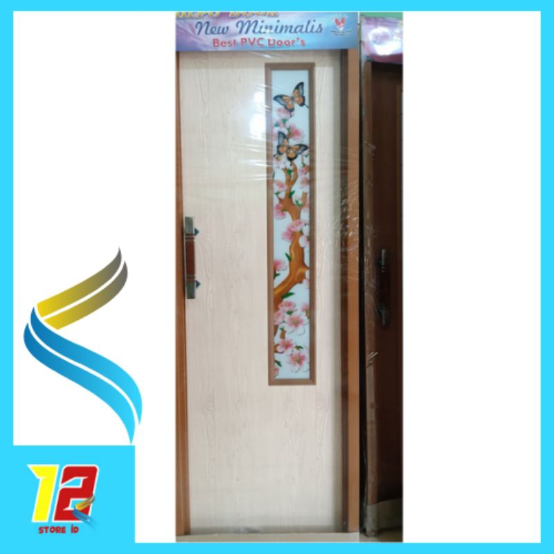Pintu Kamar Mandi PVC Tebal + Cermin Motif Dan Handle Mewah