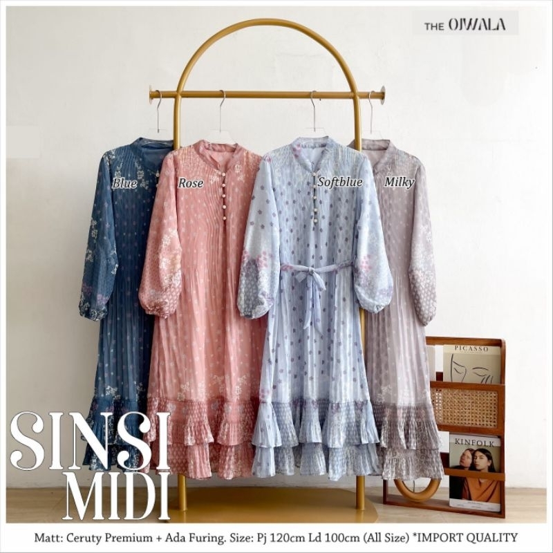 Sinsi Midi - Gamis Dress Rample Ceruti Warna Pastel - Bahan Ceruty Premium Full Furing - Highquality