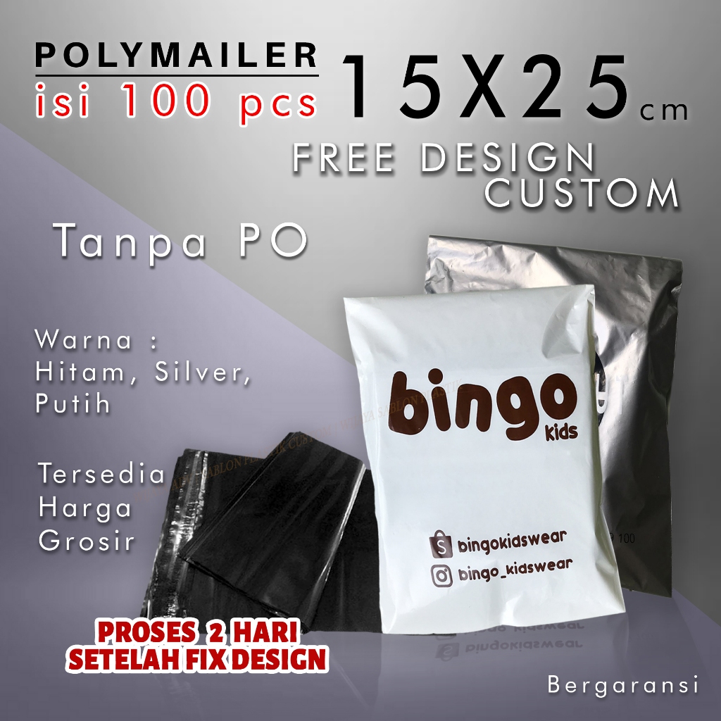 POLYMAILER 15X25 KANTONG PLASTIK PACKING SABLON CUSTOM LOGO PREMIUM HALUS GLOSSY MURAH TEBAL KUAT