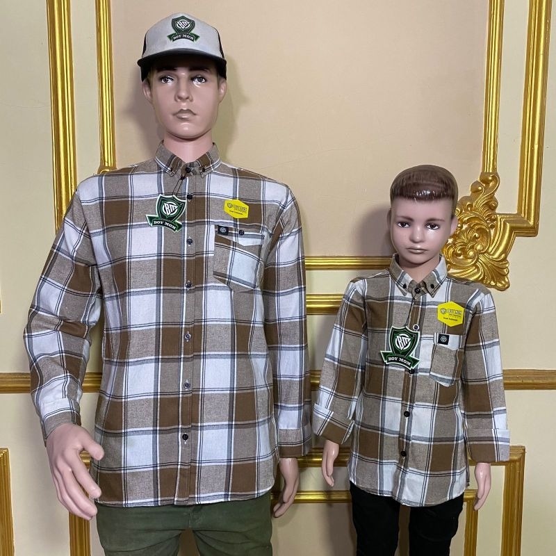 KEMEJA FLANEL COUPLE AYAH DAN ANAK KEMEJA FLANEL MOTIF ANDRE COKLAT KEMEJA COUPLE AYAH ANAK