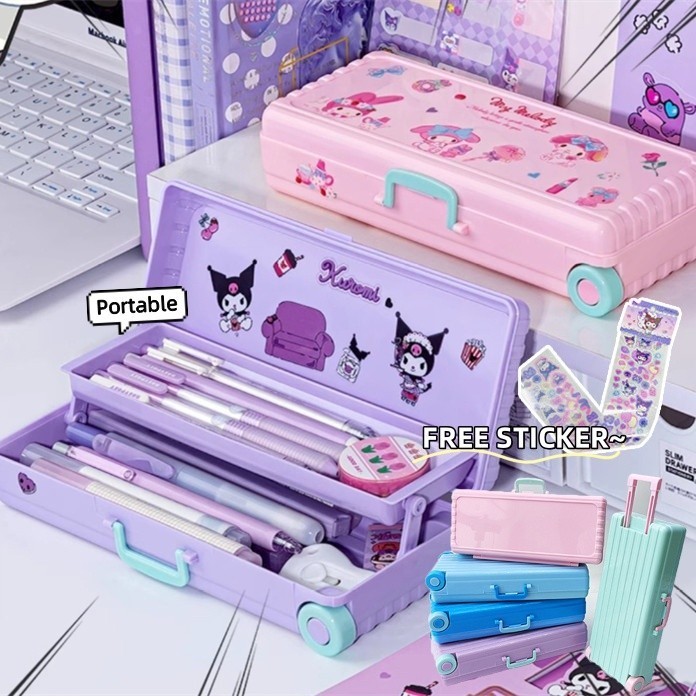 

Sanrio Creativity Suitcase Modeling Pencil Case Kuromi Stationery Box Large Capacity Waterproof Storage Portable Pouch Bag Student School Supplies
