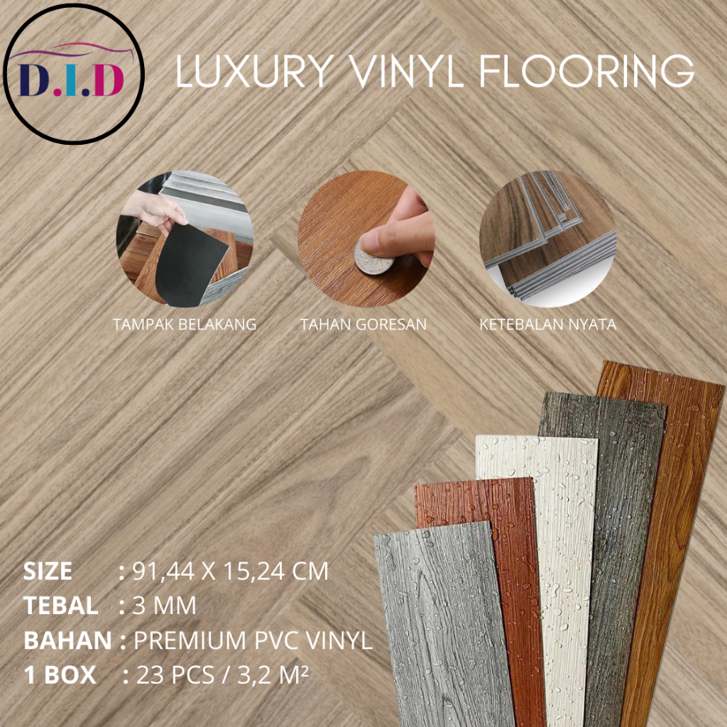 LANTAI VINYL 3MM LUXURY VINYL FLOORING (TANPA PEREKAT) PARKET PLANK FLOORING