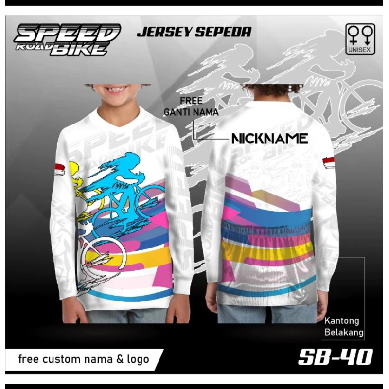 jersey sepeda baju gowes anak speed kaos bike lengan panjang kantong belakang