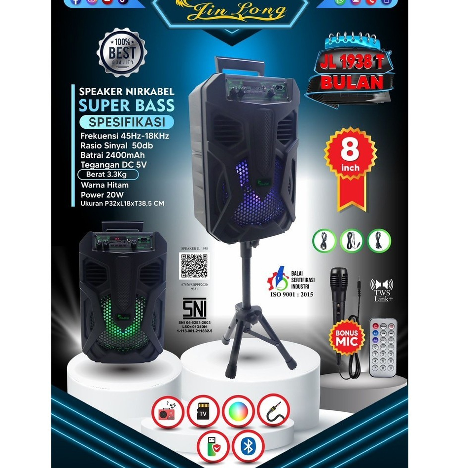 SPEAKER JINLONG JL 1938T MOON 20WATT | Speaker 8 Inch Jinlong Jl 1938BT Bulan