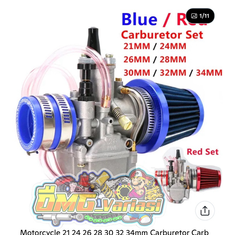 Carburetor Karburator Karbu Pwk Keihin Sudco 26 28 30 32 Mm Original + Filter Udara / Salingan karbu