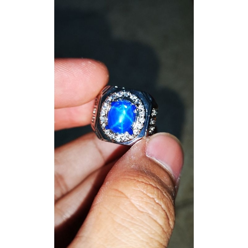 BATU CINCIN BLUE SAFIR STAR RING PERAK BANGKOK 926 SIAP PAKAI