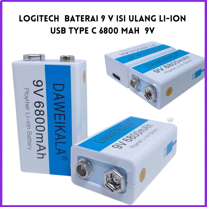 COD DAWEIKALA Baterai 9 V Rechargeable Li-ion USB Type-C 6800 mAh D 9V / baterai 9v rechargeable vol