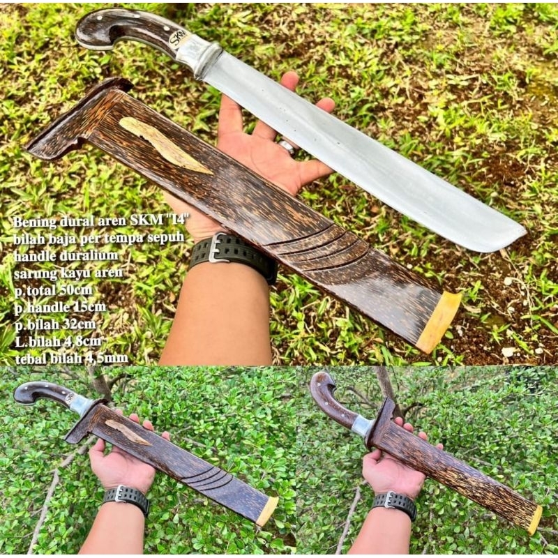 Pisau Kerja Berkebun, Cocok untuk Kerja berat, Kuat Asli Baja per, Kayu Aren Natural, Cibatu - Sukab