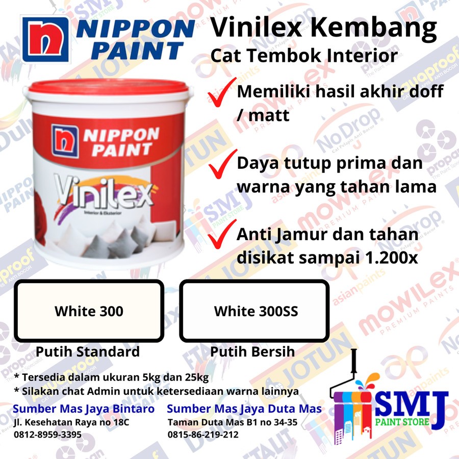 CAT TEMBOK INTERIOR NIPPON PAINT VINILEX WARNA PUTIH 5 KG
