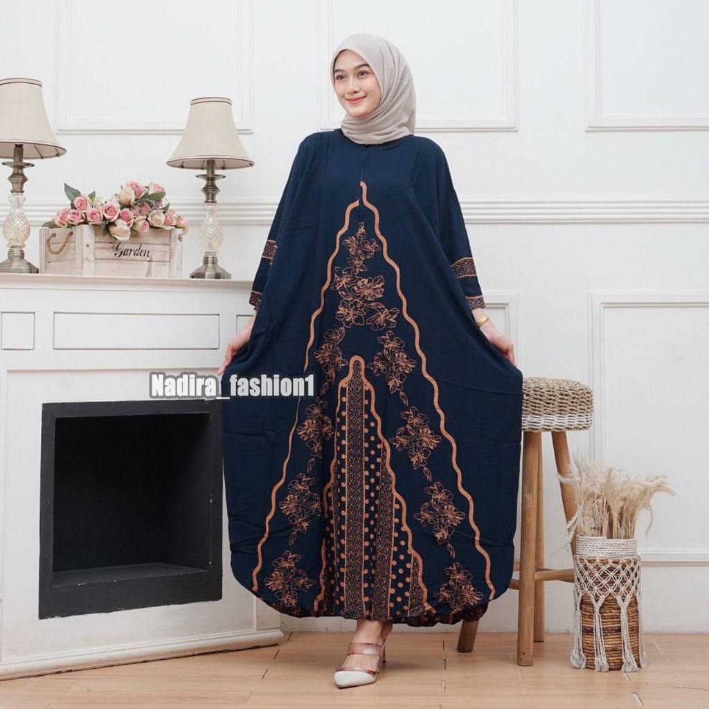 Gamis Kaftan Batik Jumbo Rayon Premium Kekinian Motif India Baju Muslim Wanita Abaya Long Dress