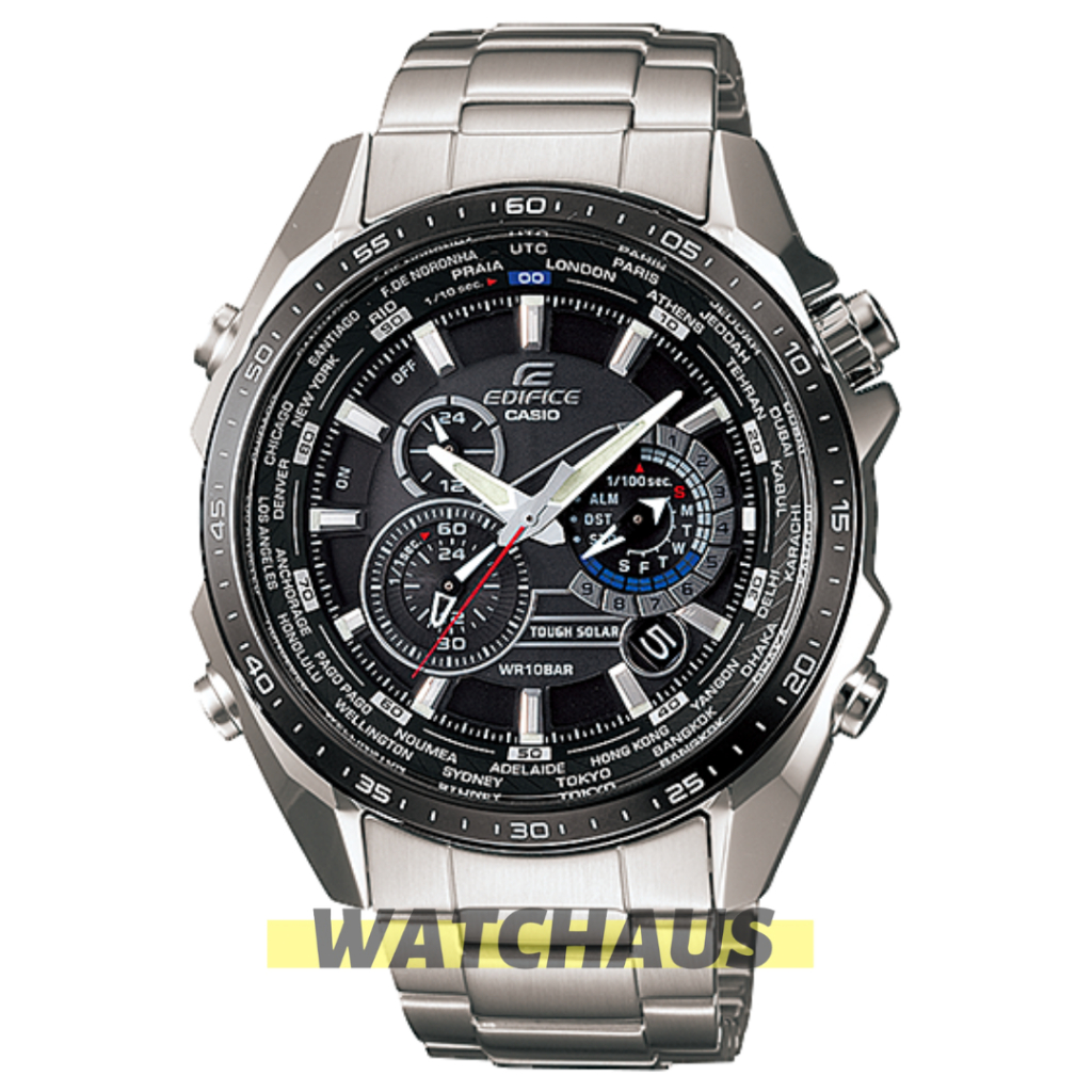 JAM TANGAN PRIA CASIO EDIFICE EQS500DB EQS 500DB EQS-500DB 1A1 ANALOG SOLAR SILVER BLACK STAINLESS S