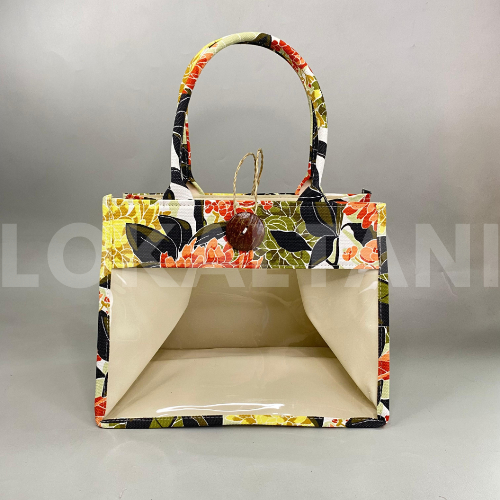 Tas Kanvas Mika Transparan/Tas Hampers Mini Motif Bunga Sedang