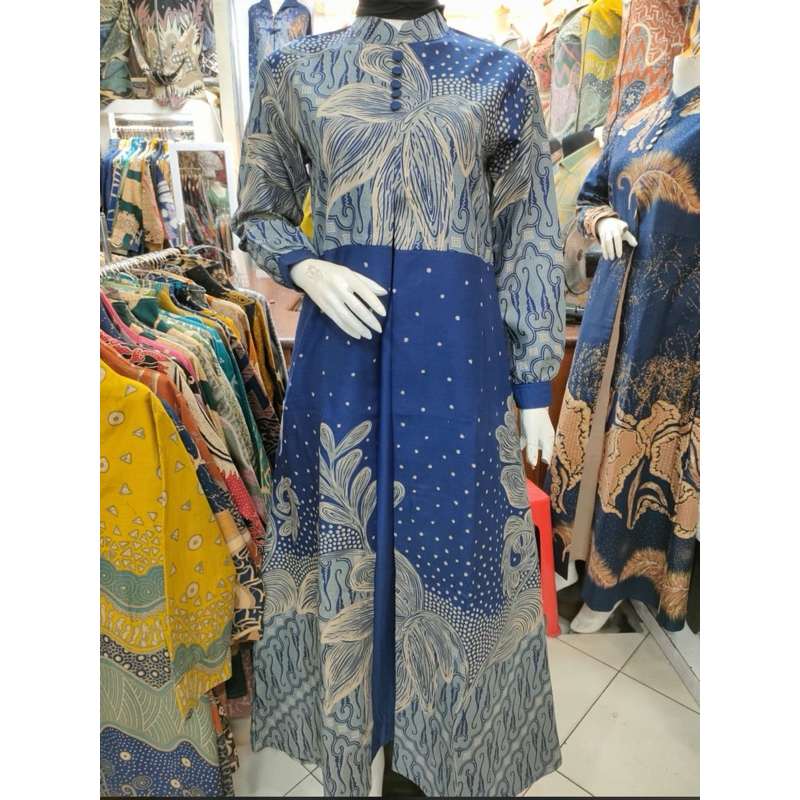 Gamis batik muslim bahan katun lapisan furing trikode dan lapisan polosan katun toyobo jaitan exclus