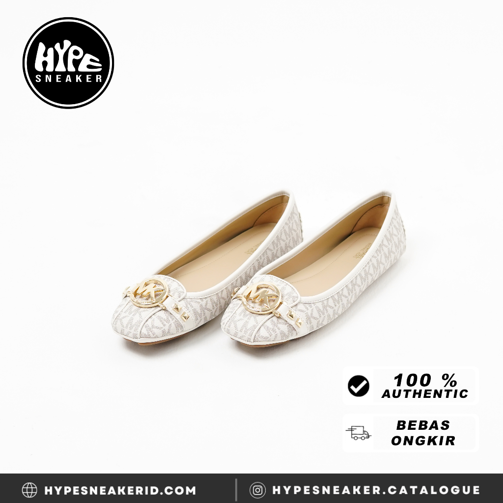 Sepatu MK MONOGRAM WHITE GHW FLAT SHOES 100% ORIGINAL