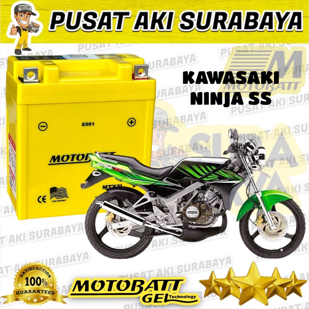 ACCU GEL MOTOBATT MTX3L 3AH ORIGINAL AKI MOTOR KAWASAKI NINJA SS NINJA R 150 NINJA R HONDA NSR 150
