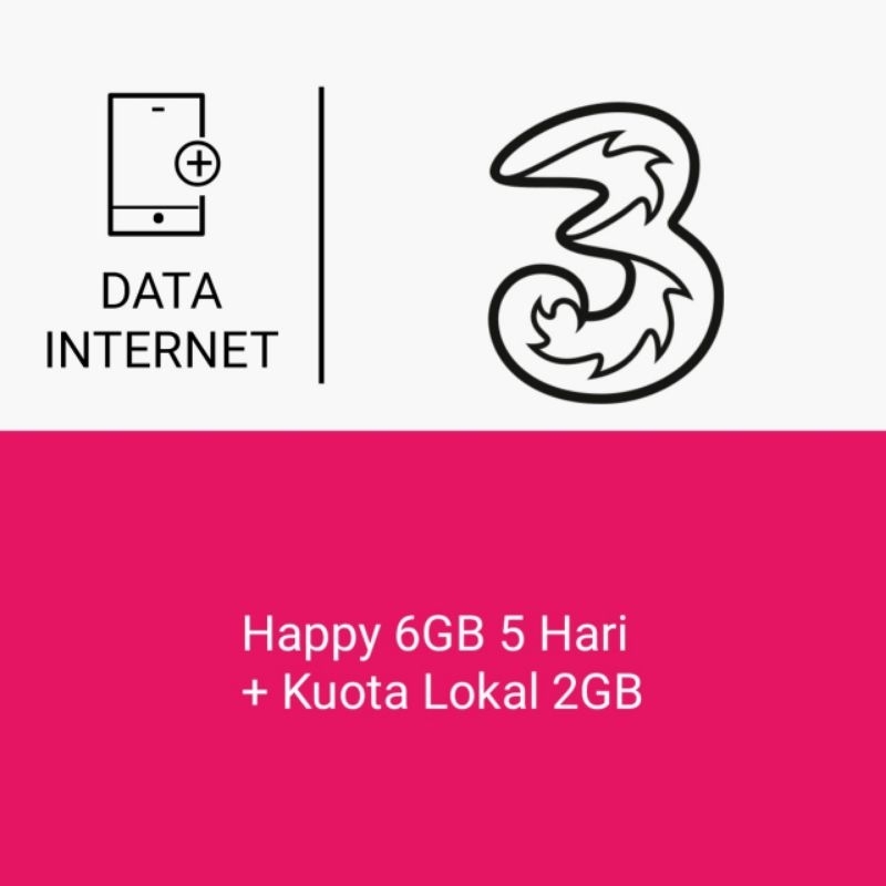 Paket Data Tri - Happy 6GB 5 Hari + Kuota Lokal 2GB