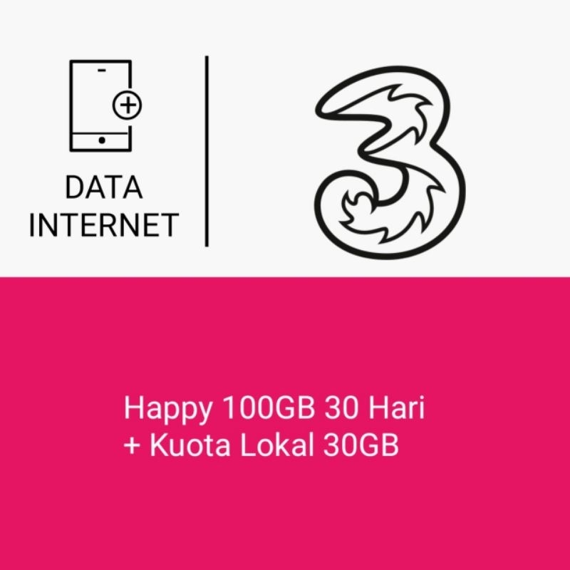 Paket Data Tri - Happy 100GB 30 Hari + Kuota Lokal 30GB