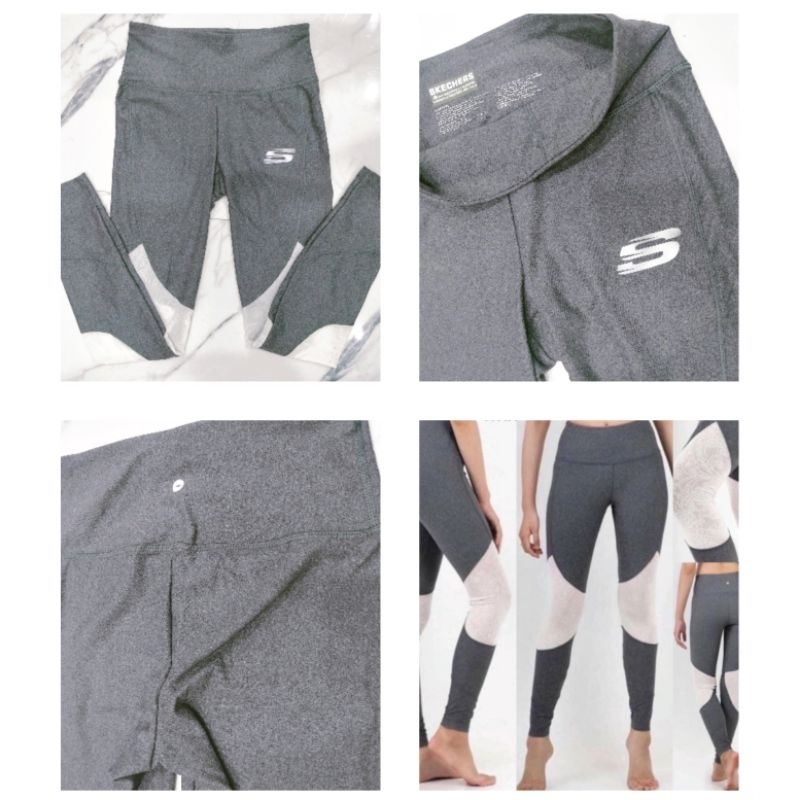 Celana legging wanita slim fit olahraga gym senam pound fit Skechers grey original