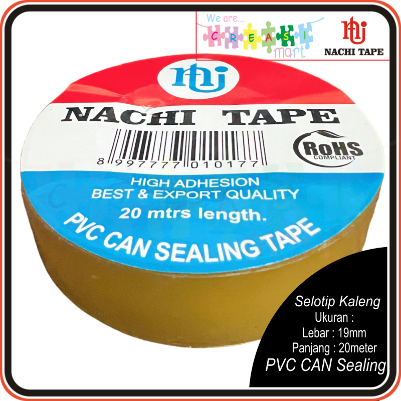 

Selotip Kaleng Nachi PVC Can Sealing Lebar 19mm Panjang 20meter Solasi Melar Cocok Untuk Kaleng / Toples 100% Original