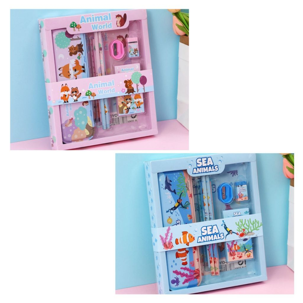 Study Set Stationery Pensil Set Paket Alat Tulis Sekolah Krkter Spiderman/ Frozen/Unicorn 8015