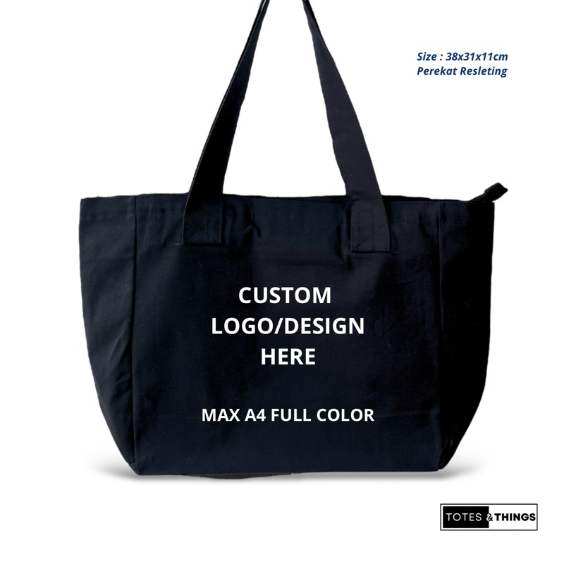 Grosir Tote bag custom kanvas premium + resleting hitam [NEW.04]