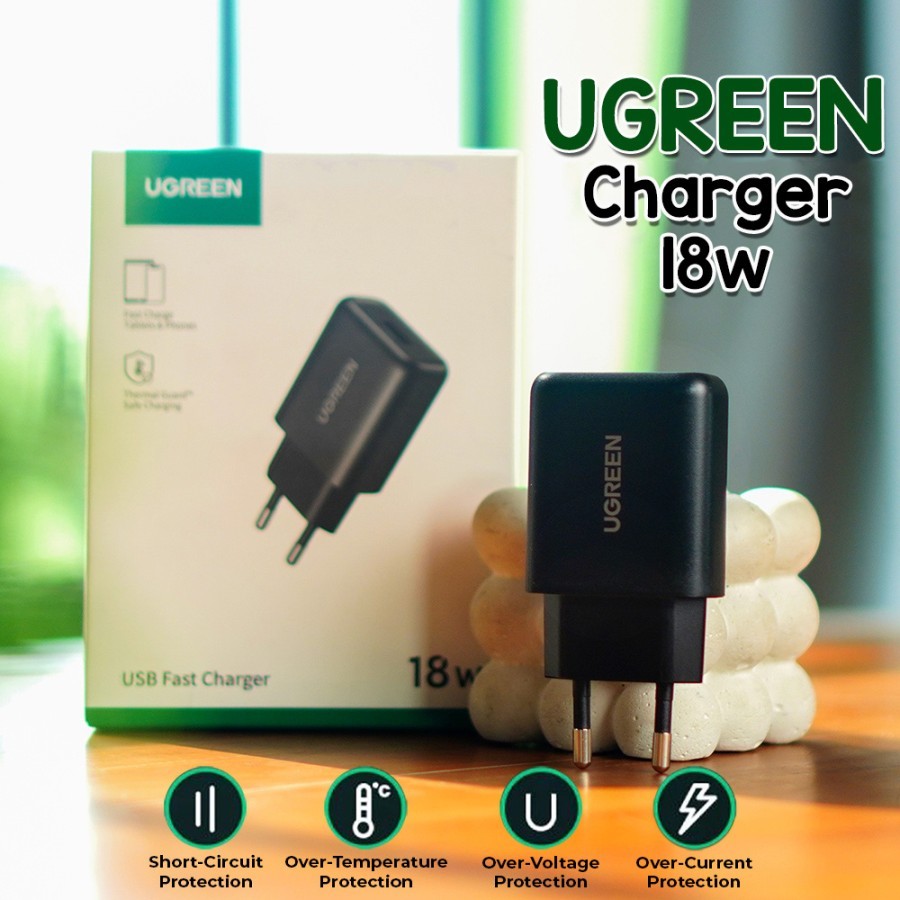 UGREEN ADAPTOR KEPALA CHARGER USB A To LIGHTNING MICRO & TYPE C 18W KEPALA CHARGER UGREEN