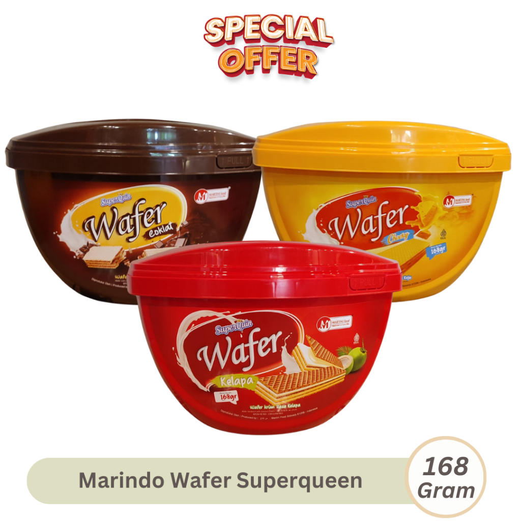 

Marindo Wafer Kemasan Kaleng 168gr Coklat/Keju/Kelapa Wafers Krim