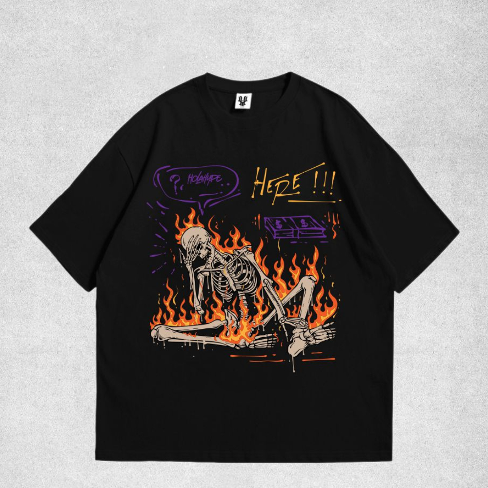 KAOS DISTRO ORIGINAL LOKAL / HOLAYHPE / HERE SKULL / POLOS / HITAM / TENGKORAK / BAJU CUSTOM / OBLAN