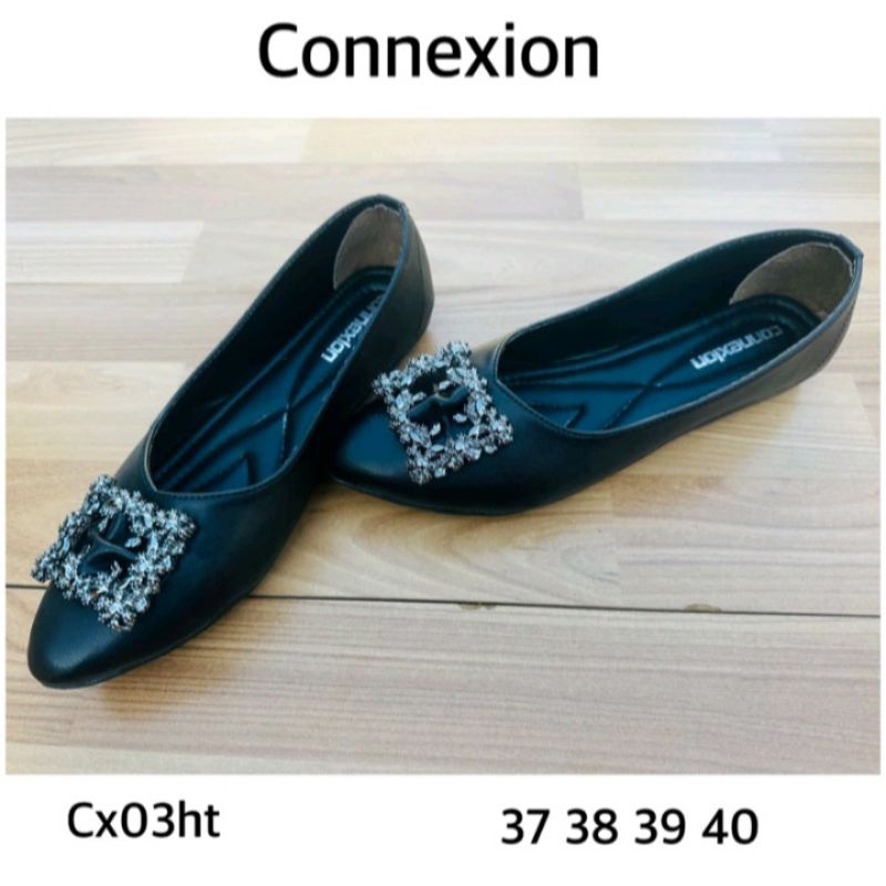 Sepatu Wanita Flat CONNEXION ORI BRAND MATAHARI sepatu kerja wanita Hitam ( banyak model geser kanan