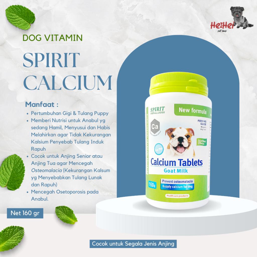 SPIRIT Vitamin Calcium for Dog 160 gr- Suplemen Penguat Tulang Anjing - Vitamin Kalsium Anjing /Indu