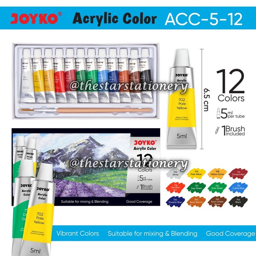 

(1 Set Isi 12 Warna) GROSIR Cat Akrilik Acrylic Joyko ACC-5-12 12 Warna / Cat Air Joyko ACC 5 ML