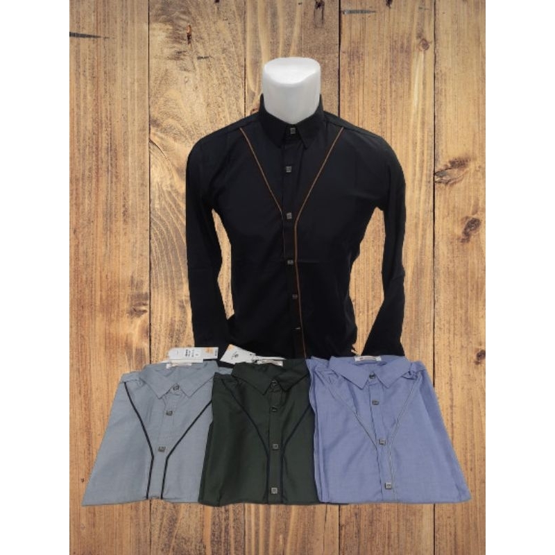 (Nxnitrox F81131) Kemeja Import Pria Lengan Panjang Kerah Kombinasi