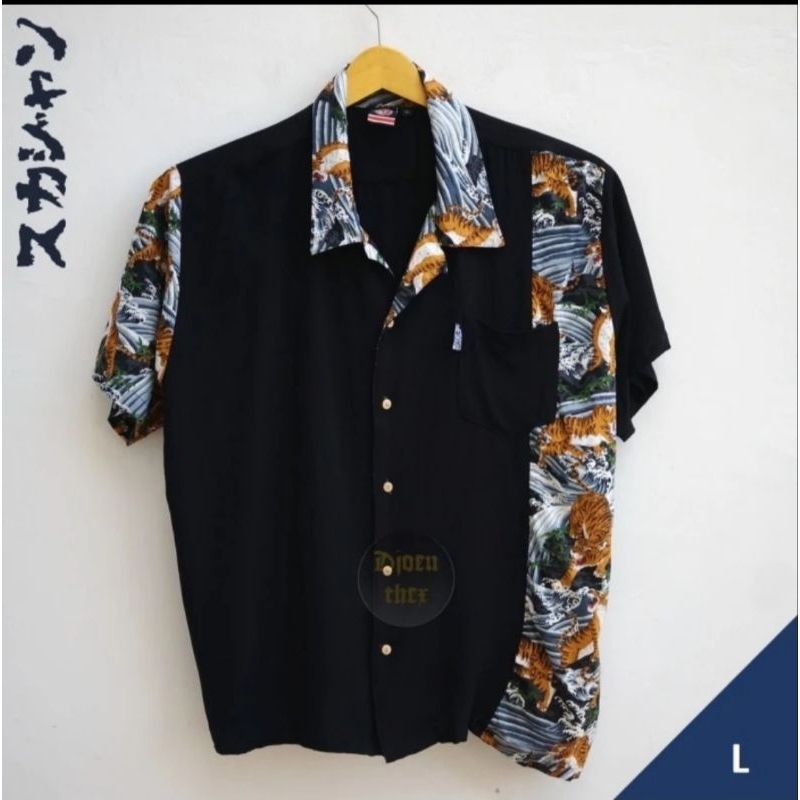 Sukajan Kemeja Black Tigers Paneled Oversize Boxy