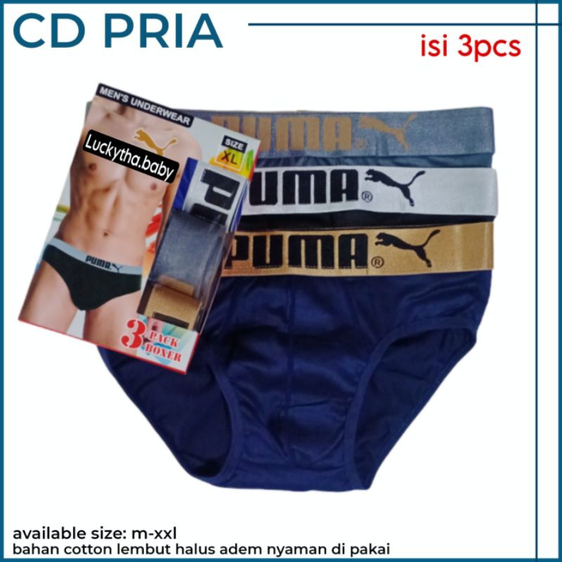 celana dalam pria puma,  p.u.m.a gold karet boxer isi 3pcs - CD laki-laki dewasa bahan cotton lembut
