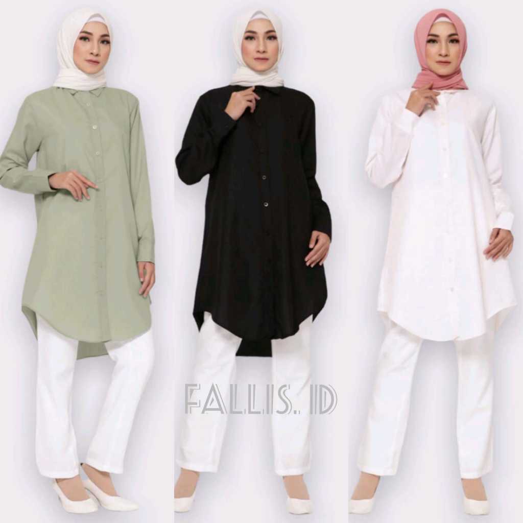 LONG Tunik Basic Twill Rayon Premium Full Kancing Depan Belakang