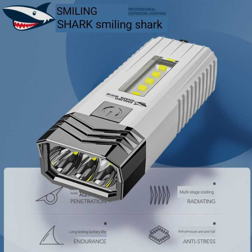 SENTER LED 3 MATA SMILING SHARK SD-0701 - MULTIFUNGSI - BISA JADI POWERBANK - BISA JADI LAMPU SEPEDA
