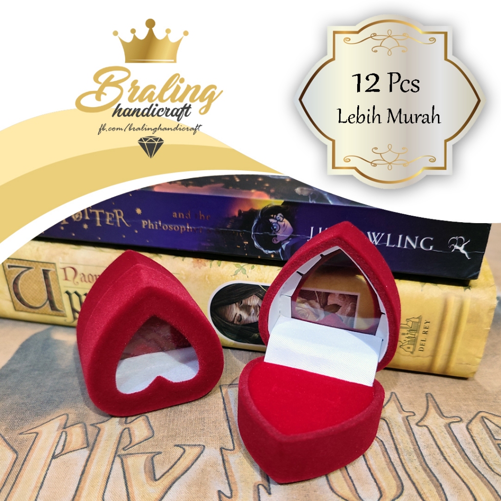 Kotak Cincin Hati Kaca Mika Transparan Bludru Merah Love Ring Box Wedding Nikah Lamaran Tunangan Per