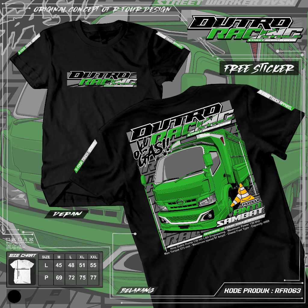 Baju Kaos Truk Hino Dutro RFR063  Lengan Pendek Sablon Dtf Unisex Oblong
