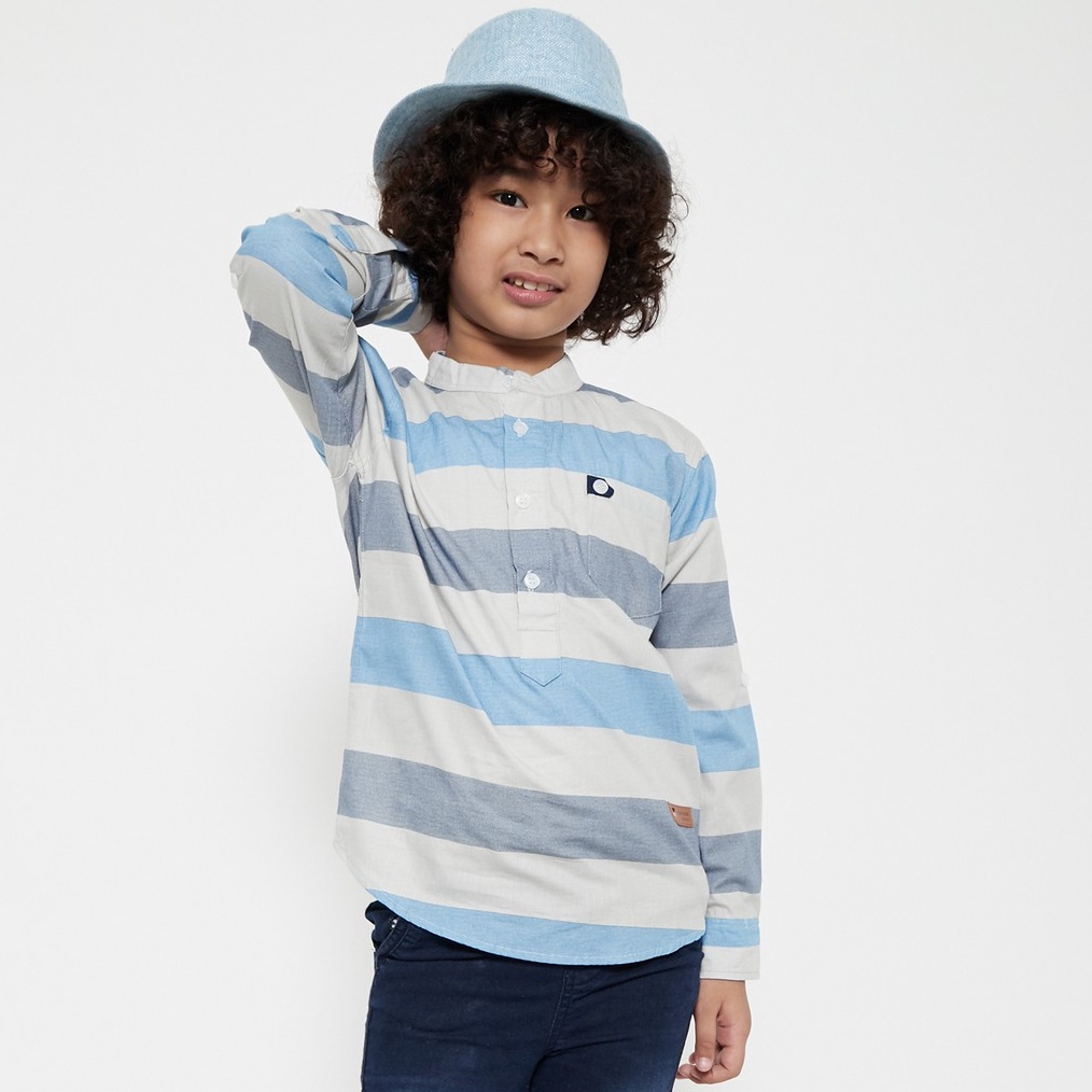 1212 FLASH SALE M231 Kemeja Anak Laki Laki Kerah Shanghai Panjang Biru 59C gas