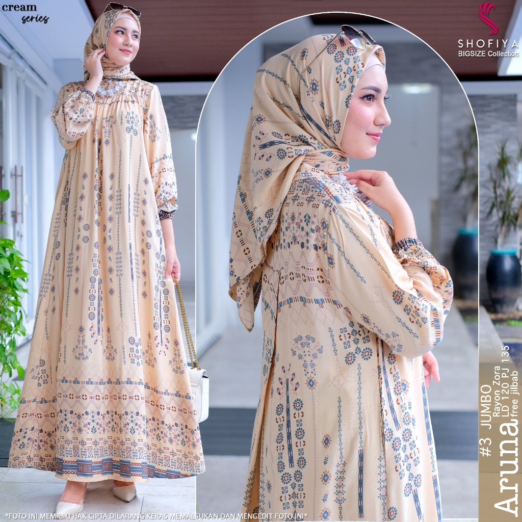 aruna3 gamis dress jumbo ld 120 pakaian bju baju syari gaun long dres longdress maxi maxy rayon adem
