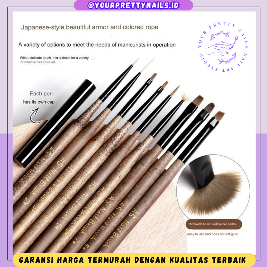 AS Premium Wooden Brush Set 9pcs Nail Art Japanese Style / Kuas Nail Art Another Sexy Brush Nail Art